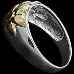 Silver ring, flowers, gold-plated