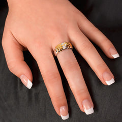 Silver ring, flowers, gold-plated