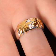 Silver ring, flowers, gold-plated