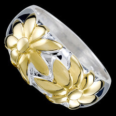 Silver ring, flowers, gold-plated